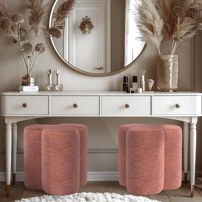 HomePop Upholstered Clover Shaped Ottoman Home Décor|Foot Rest Ottoman - Pink Chenille