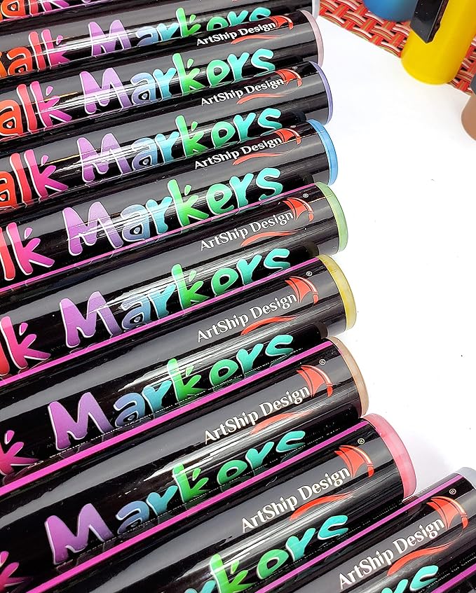 18 Metallic Chalk Markers - Double Pack of Both Fine and Reversible Medium Tip Liquid Chalk Pens - Wet Erasable - Menu Boards, Glass, Windows, White Boards, Classrooms, Mirrors, Plastic