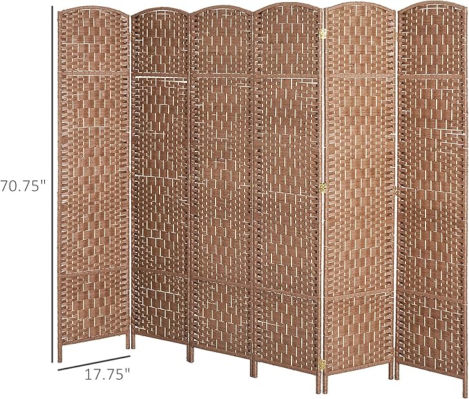 HOMCOM Room Divider, 6 Panel Folding Privacy Screen, 6FT Tall Portable Wicker Weave Partition Wall Divider for Bedroom, Home Office, Natural