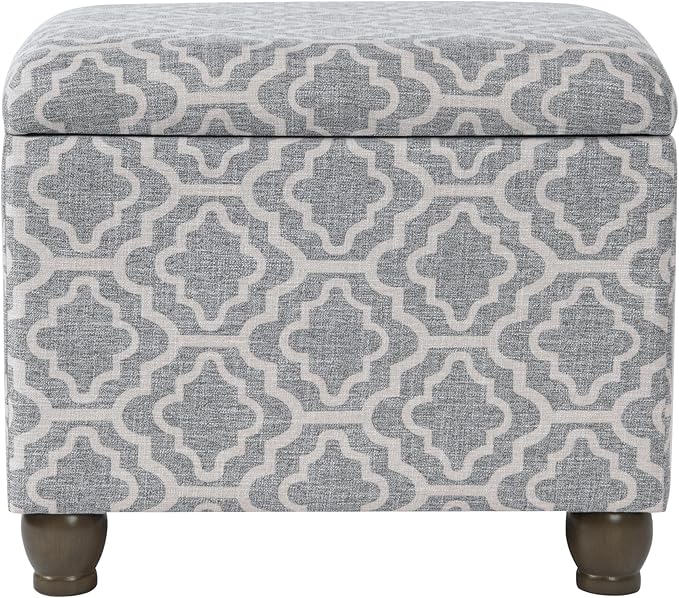 Home Decor | Upholstered MediumRectangular Storage Ottoman | Hinged Lid Ottoman with Storage for Living Room & Bedroom,Gray Geometric