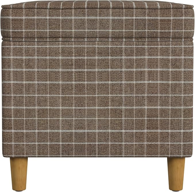 Home Decor | Dinah Collection Modern Storage Ottoman | Ottoman with Storage for Living Room & Bedroom(Brown Windowpane Fabric)