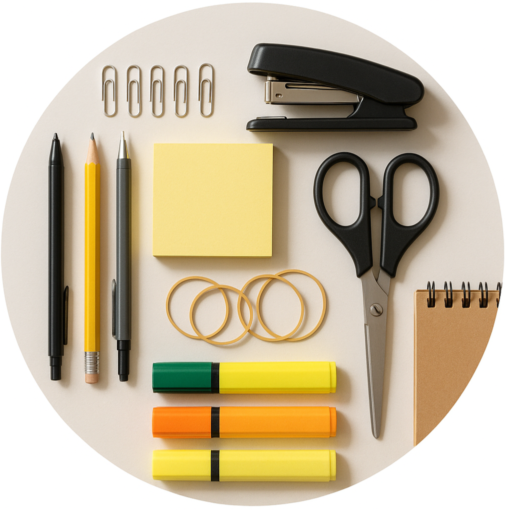 circle photo of office supplies, make it a real photo